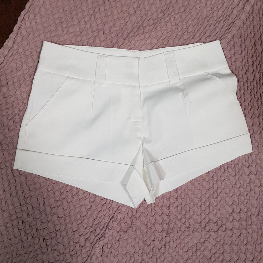 NWOT White Cotton Shorts with Satin Finish